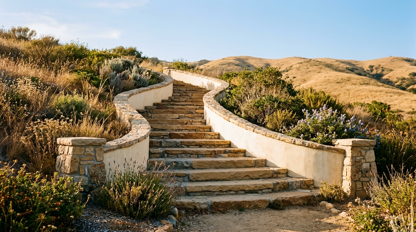 Garden steps — Curved cheek walls