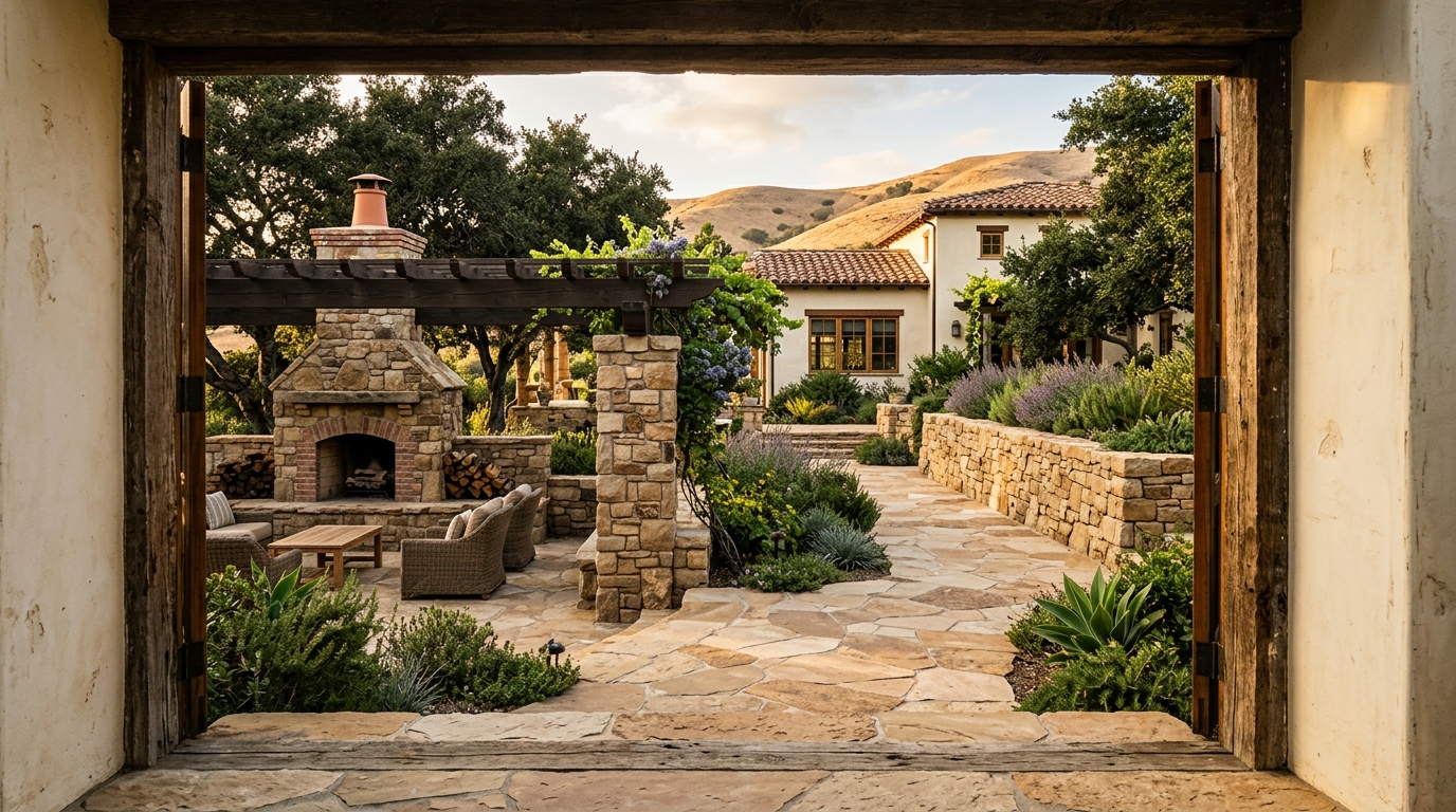 Patio through the gate — Flagstone