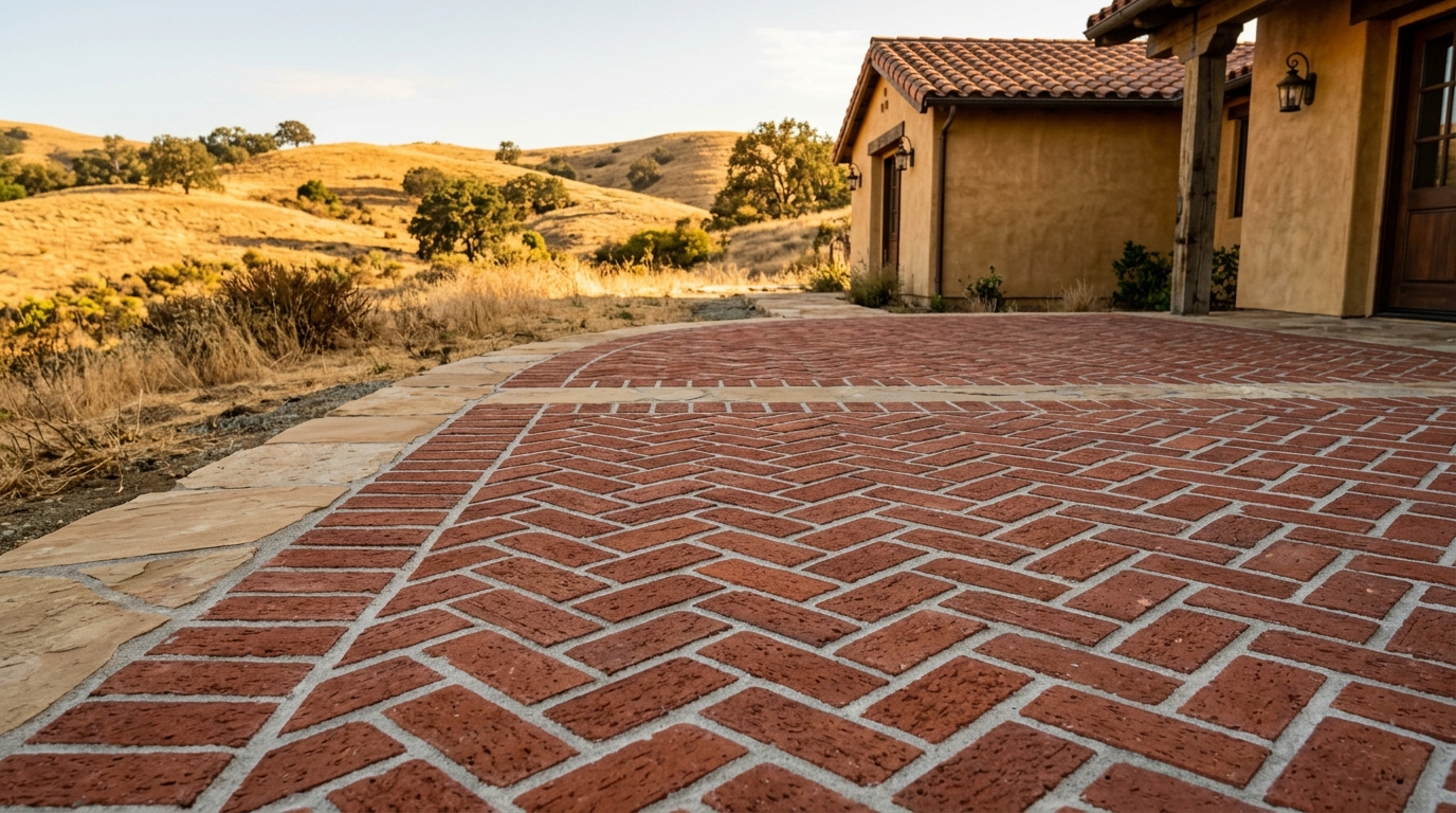 Herringbone brick — ranch courtyard